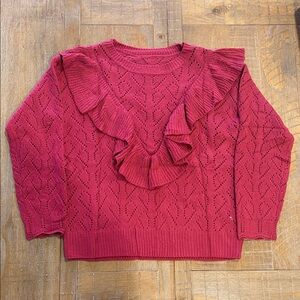 Women's Ruffled Knit Sweater - Red